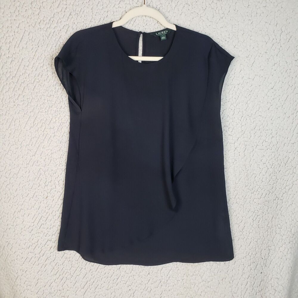 Lauren Ralph Lauren Black Blouse Womens L Minimalist Chic Workwear Soft Femme